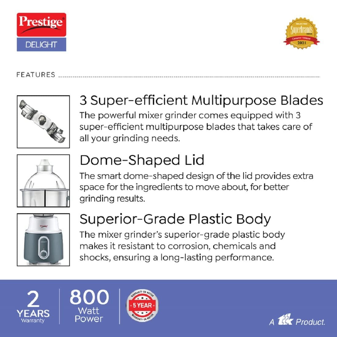Prestige Delight Mixer Grinder 750 W 3Jars