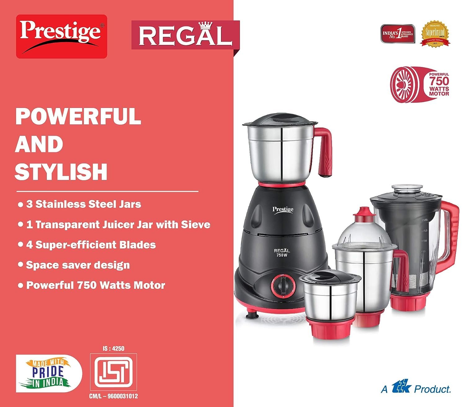 Prestige Regal Mixer Grinder, 750W