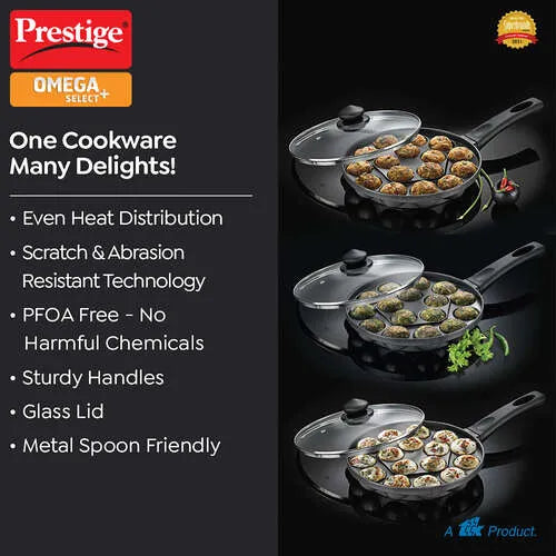 Prestige Omega Select Plus Aluminium Non-Stick Paniyarakkal with Lid