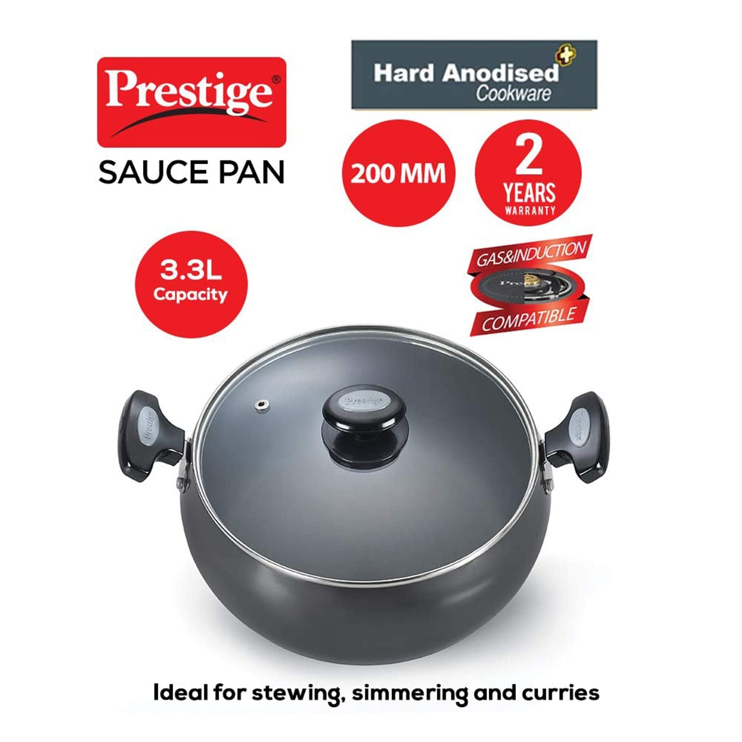 Prestige Hard Anodised Plus Sauce Pan With Lid 20cm