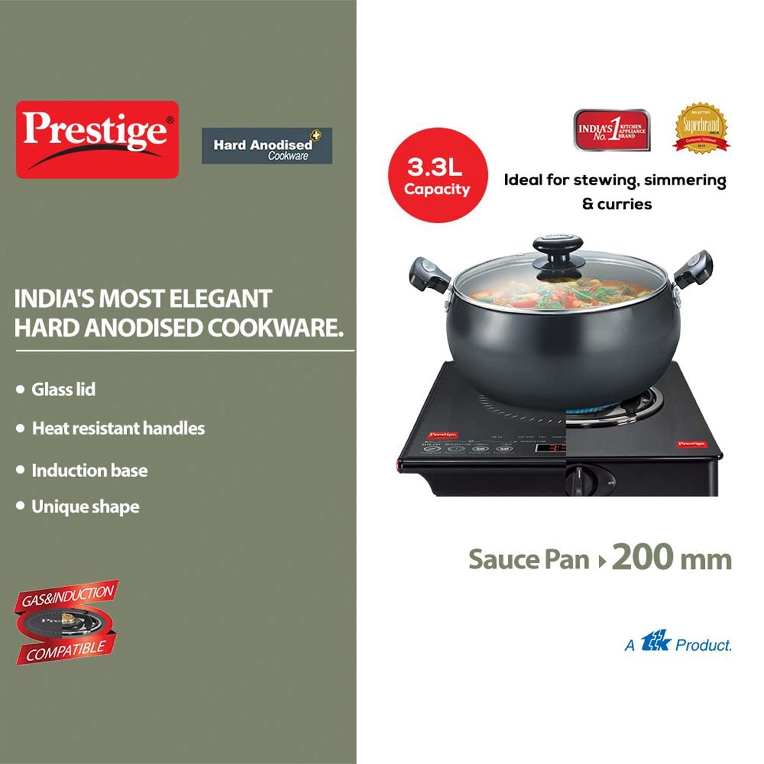 Prestige Hard Anodised Plus Sauce Pan With Lid 20cm