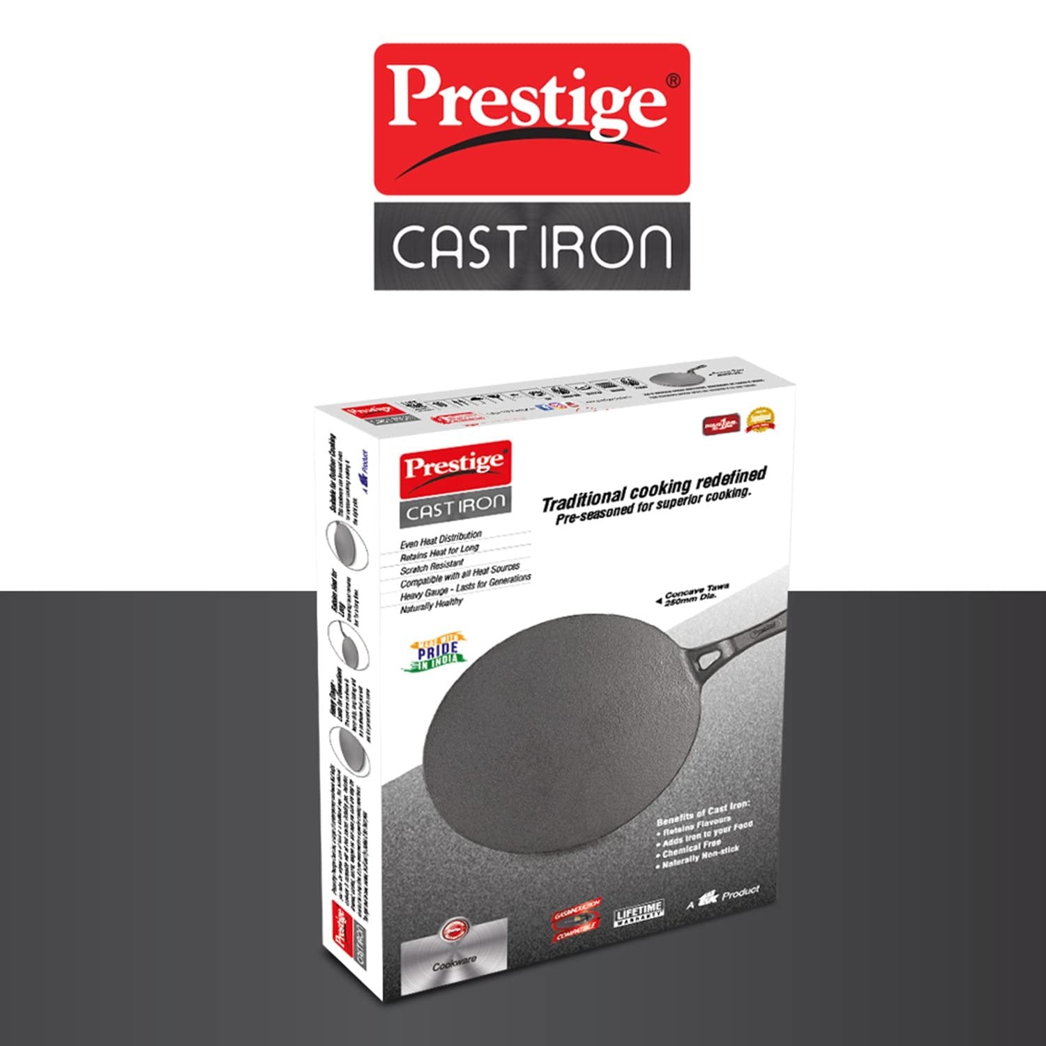 Prestige Cast Iron Concave Tawa 25cm