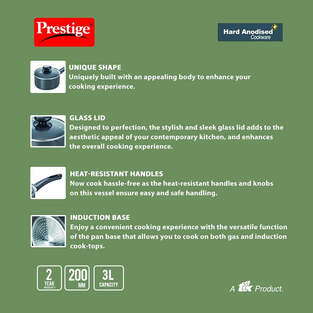Prestige Aluminium Hard Anodised Plus Milk Pan 20cm