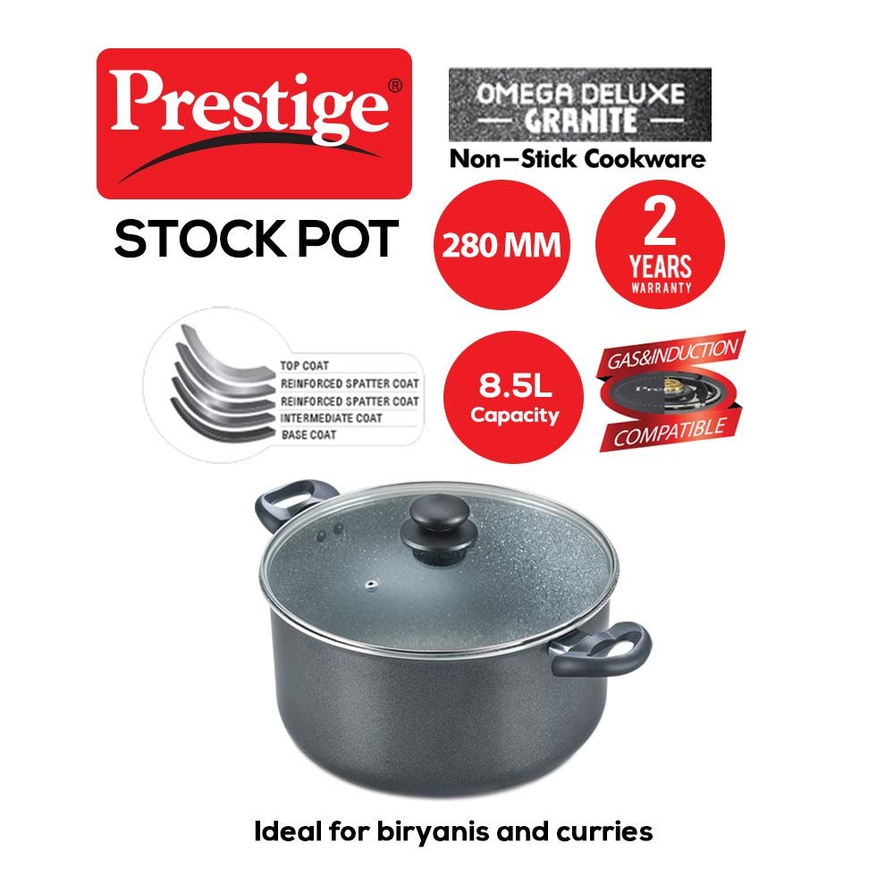 Prestige Omega Deluxe Granite Stock Pot with Lid 28cm