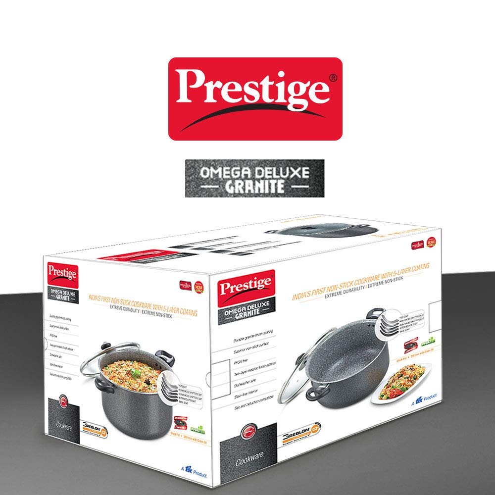 Prestige Omega Deluxe Granite Stock Pot with Lid 28cm