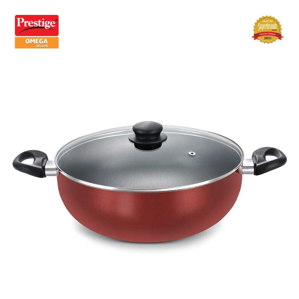 Prestige Omega Deluxe Non-Stick Deep Kadai With Glass Lid