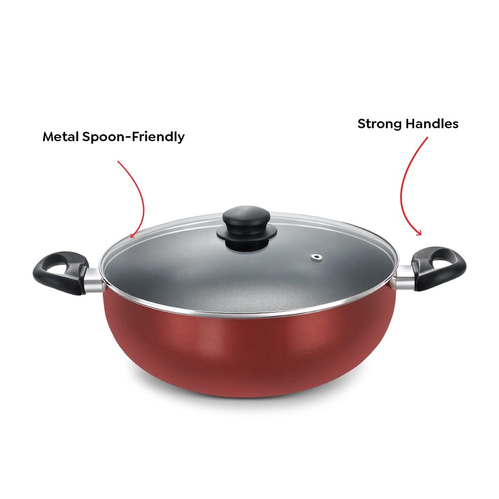 Prestige Omega Deluxe Non-Stick Deep Kadai With Glass Lid