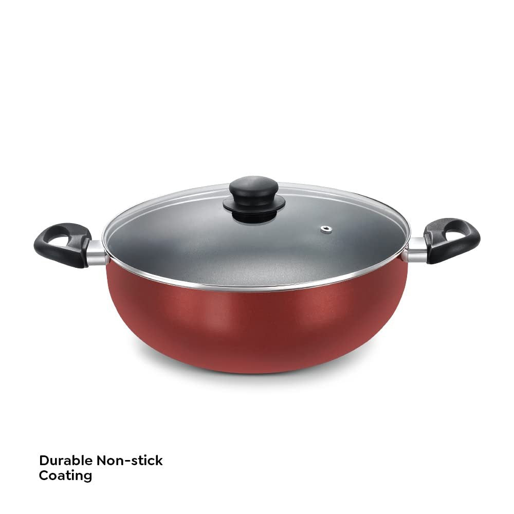 Prestige Omega Deluxe Non-Stick Deep Kadai With Glass Lid