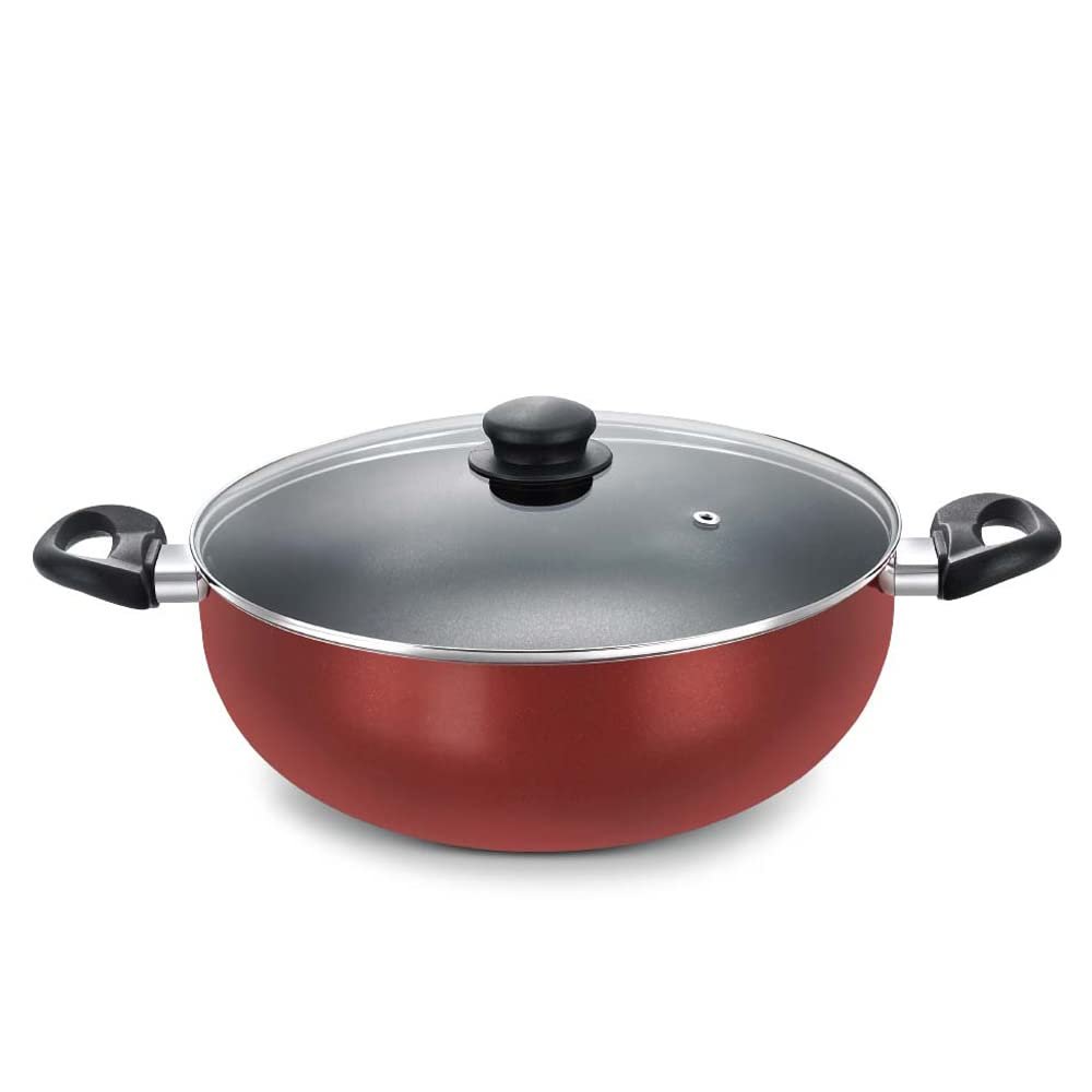 Prestige Omega Deluxe Non-Stick Deep Kadai With Glass Lid