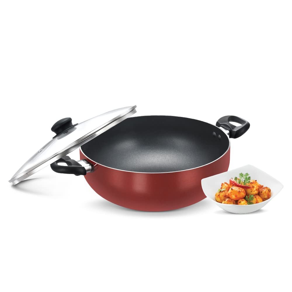Prestige Omega Deluxe Non-Stick Deep Kadai With Glass Lid