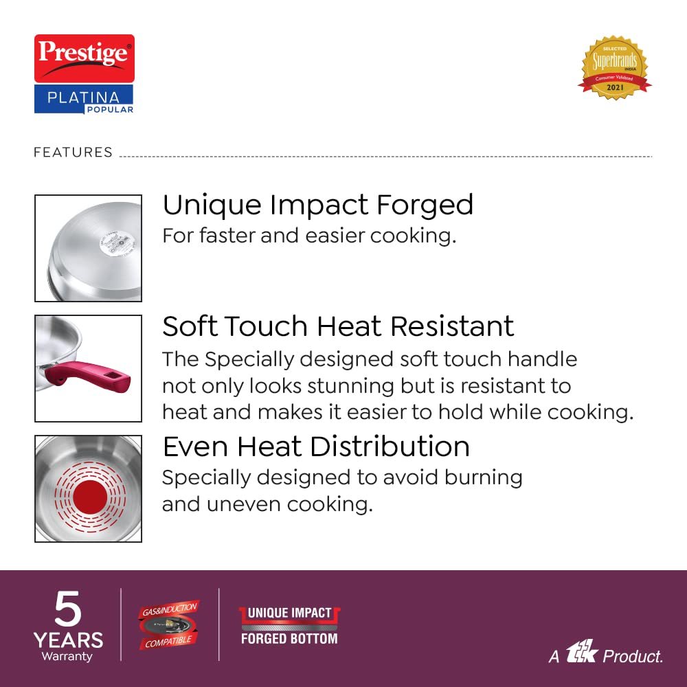 Prestige Platina Popular Stainless Steel Unique Impact Forged Bottom Fry Pan