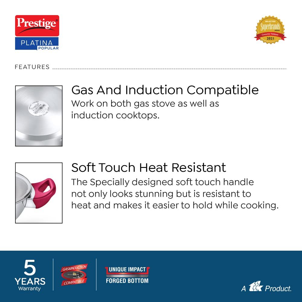 Prestige Platina Popular Stainless Steel Kadai with Glass Lid