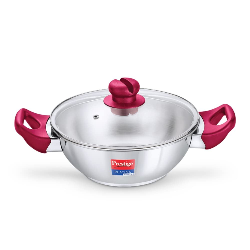 Prestige Platina Popular Stainless Steel Kadai with Glass Lid