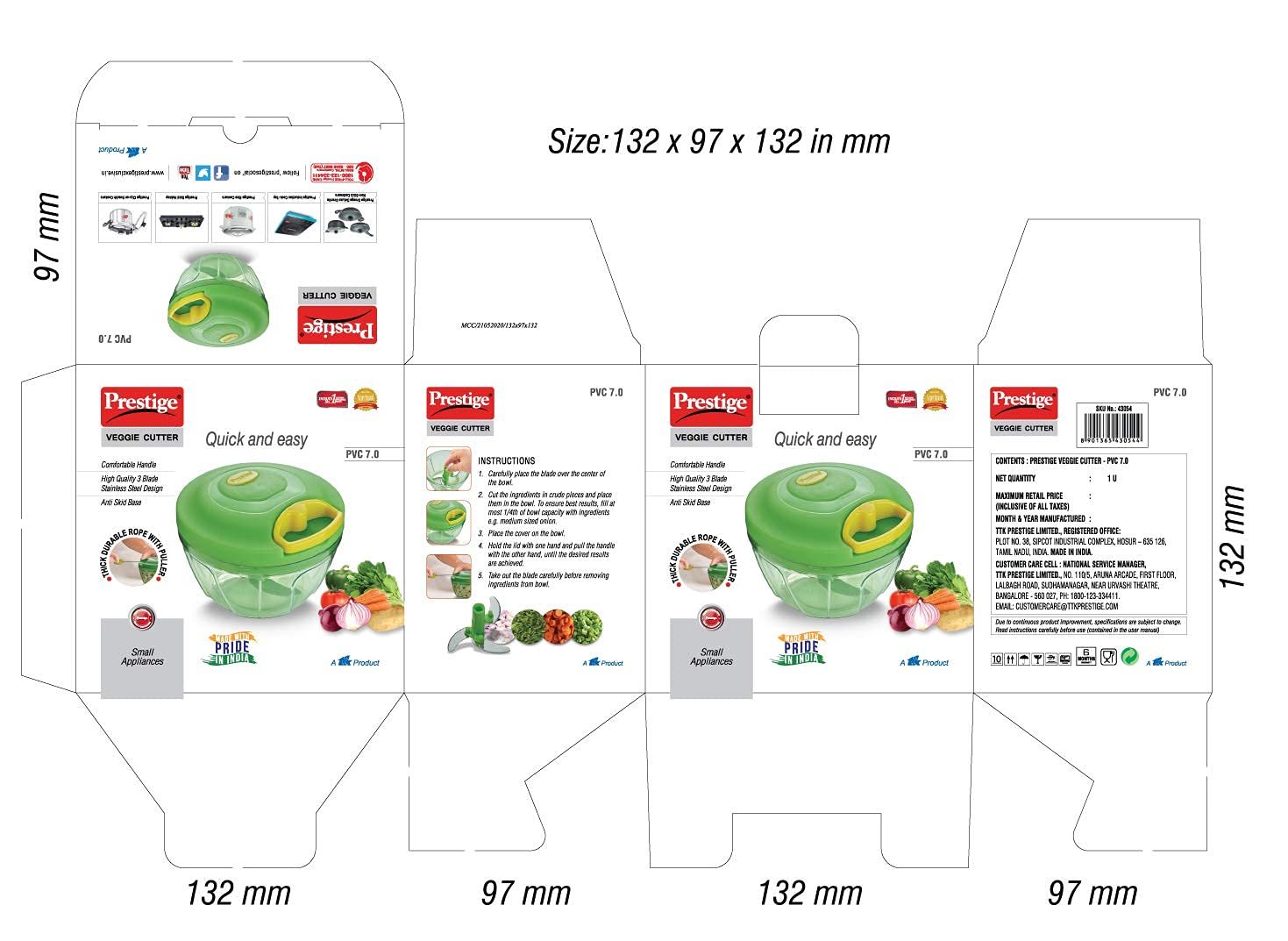 Prestige PVC 7.0 Veggie Cutter with 3 Stainless Steel Blades Green