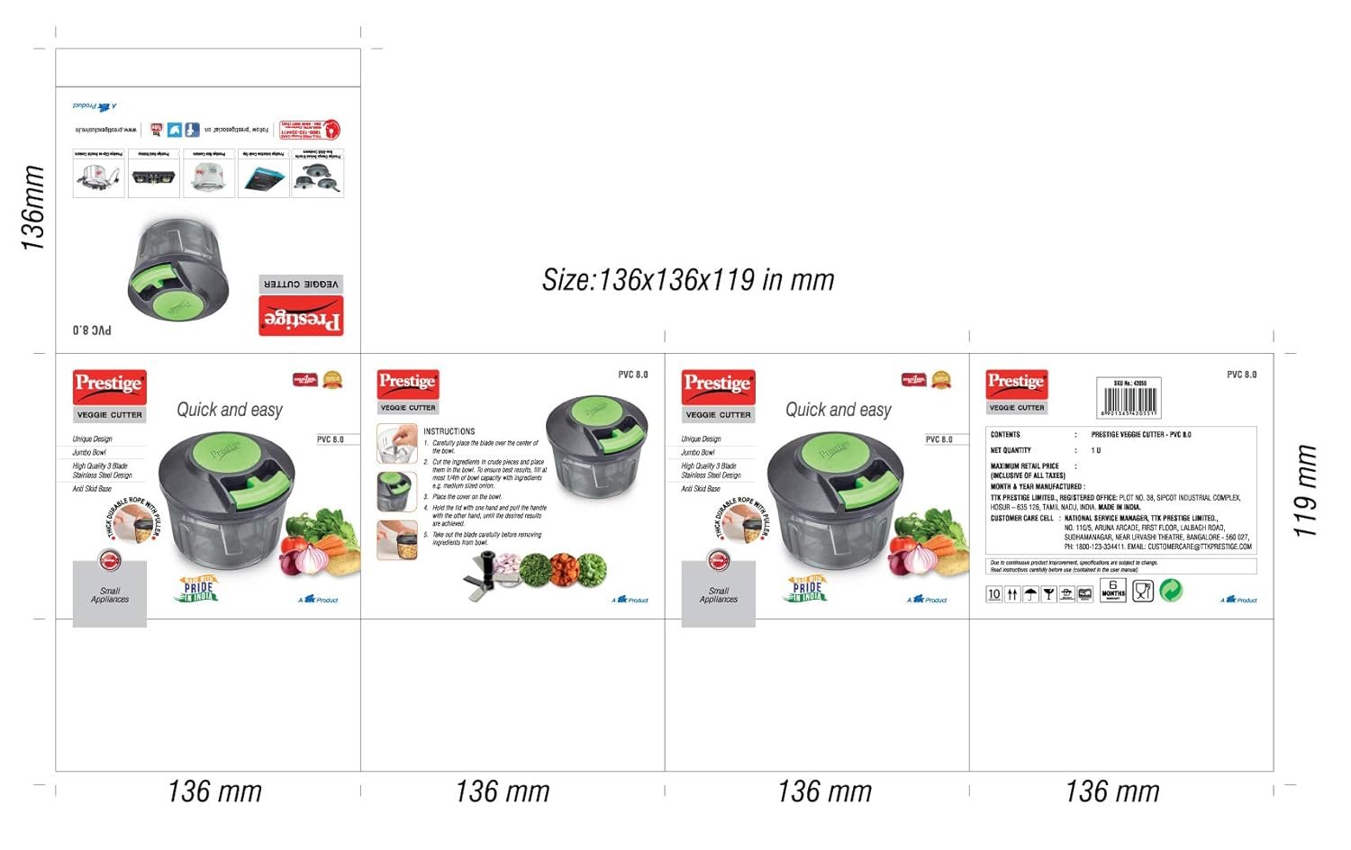 Prestige PVC 8.0 Veggie Cutter with 3 Stainless Steel Blades