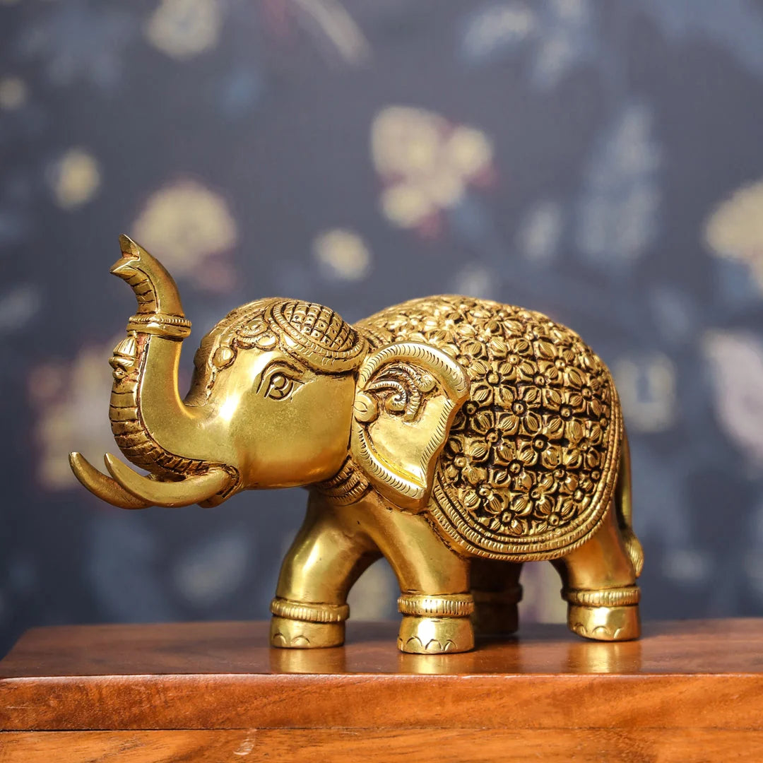 Brass Engraved Elephant Decorative Figurine Home Decor