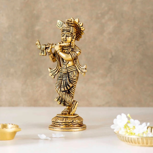 Brass Shri Krishna Idol with Flute