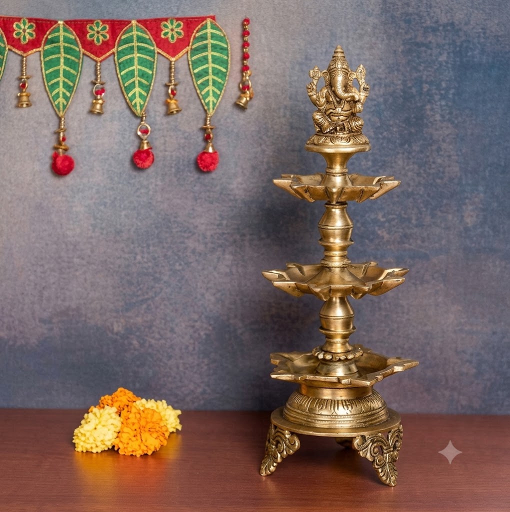 Brass Ganesh  Three Layer Oil Lamp