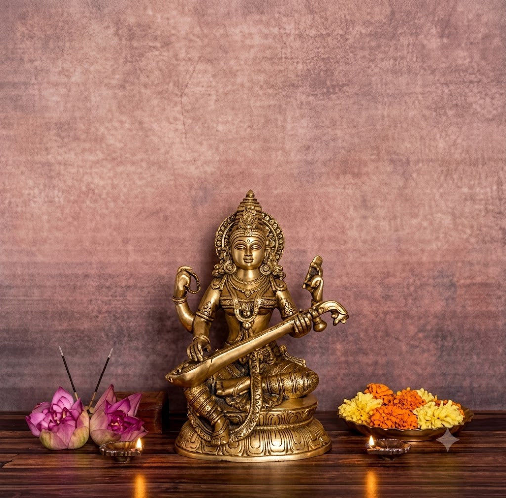 Brass Goddess Saraswati statue