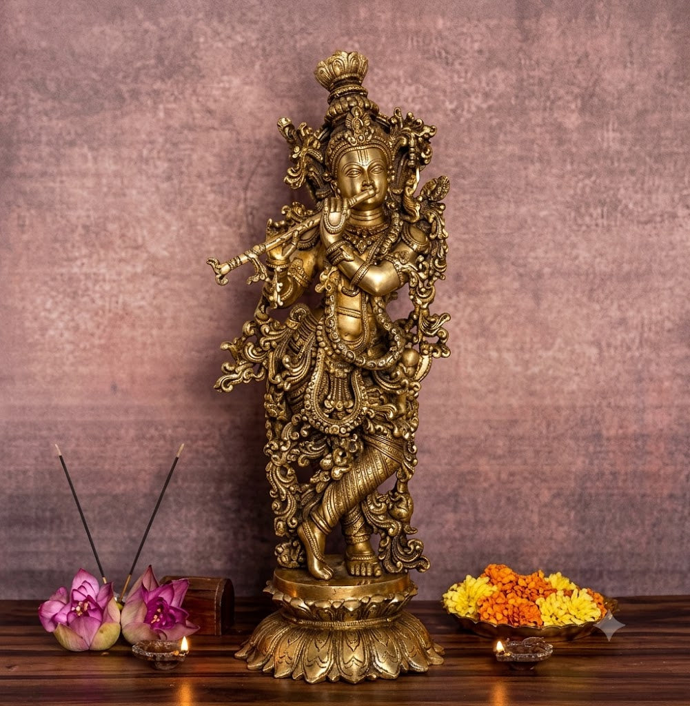 Brass Superfine Lord Krishna Playing Flute