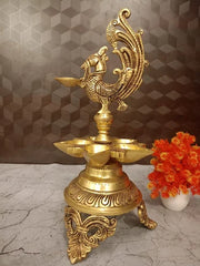 Brass Peacock Design Oil Lamp