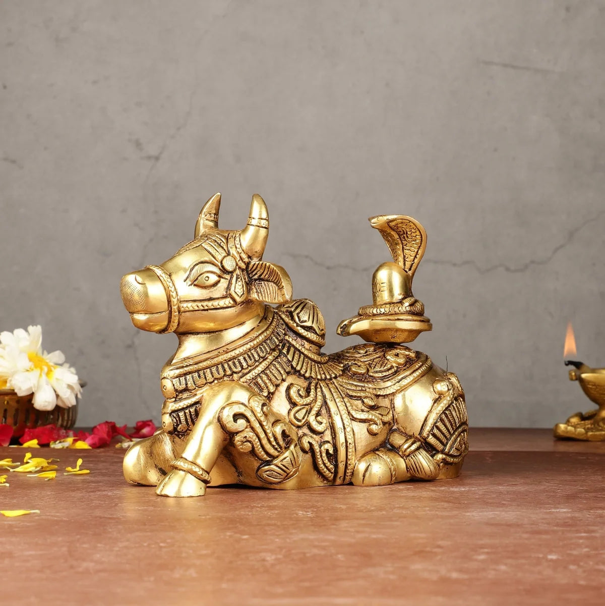 Brass Nandi With Shivling Idol