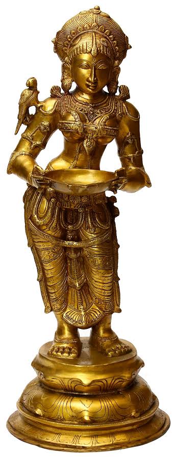 LARGE DEEP LAKSHMI STATUE WITH LAMP