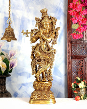 Brass Standing Krishna Murti Statue