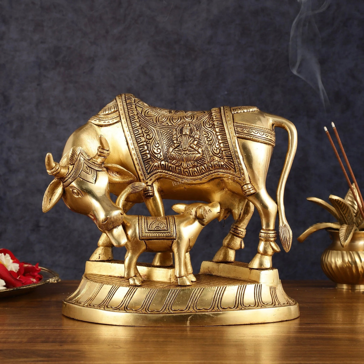 Brass Kamdhenu Cow And Calf Idol