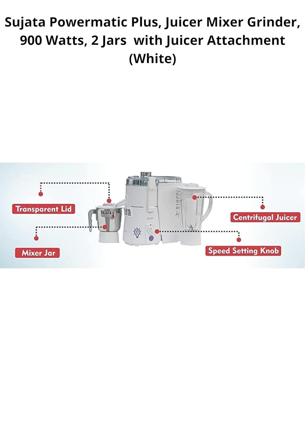 SUJATA 900 Watt Powermatic Plus Juicer Mixer Grinder with Bag (White)