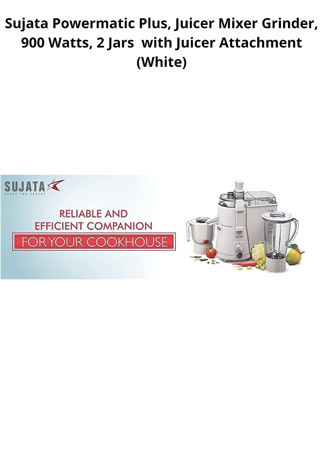 SUJATA 900 Watt Powermatic Plus Juicer Mixer Grinder with Bag (White)