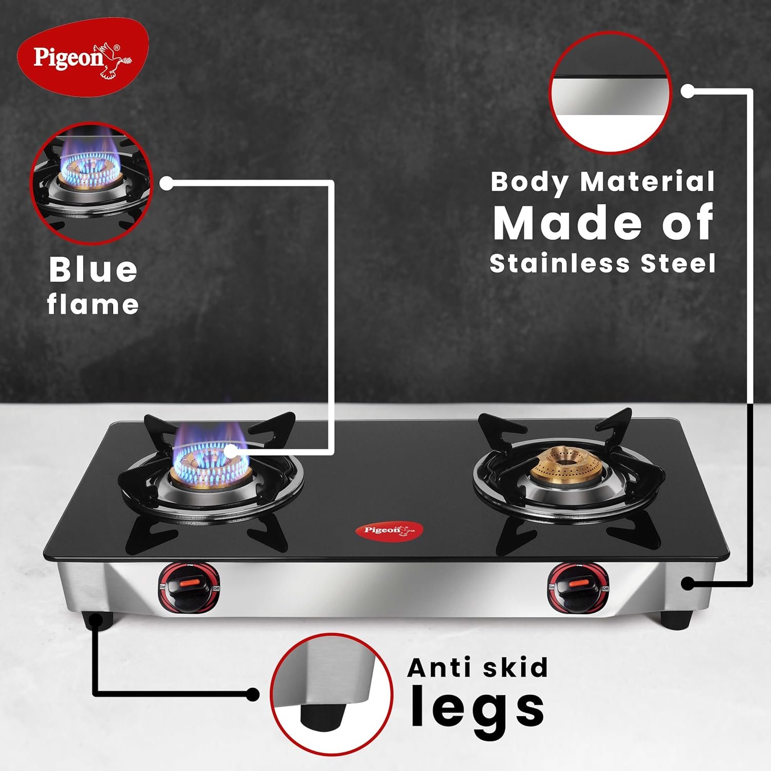 Glass top gas stove pigeon best sale